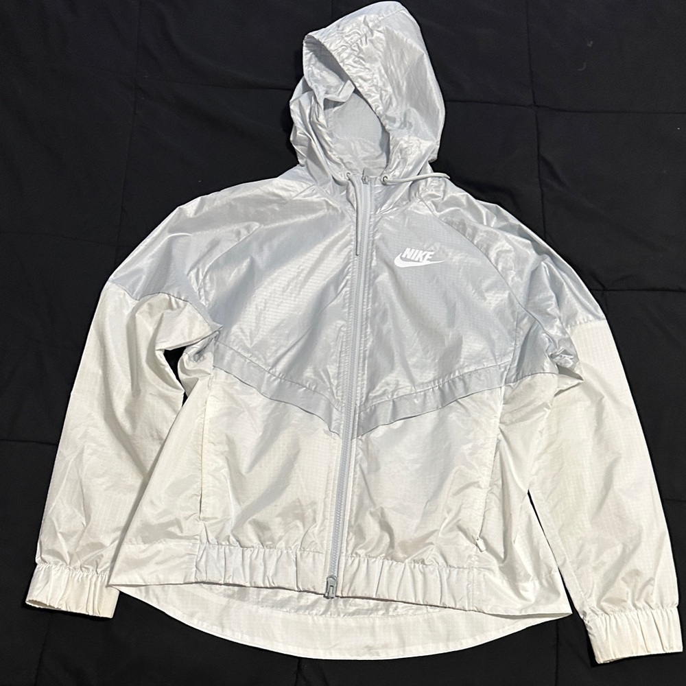 Nike Metallic Silver and White Hooded Jacket